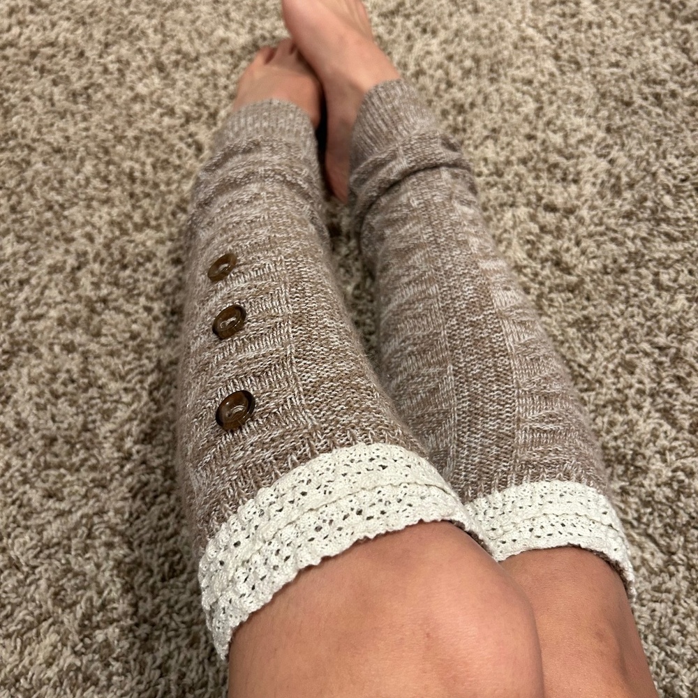 Knit Button Leg Warmers Taupe